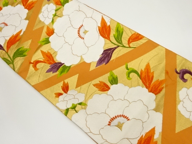 松皮菱に花模様織出し袋帯